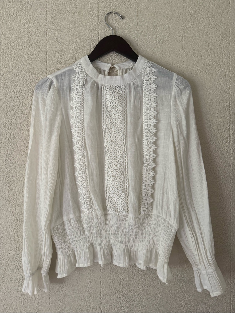 White Lace-Trim Peasant Blouse